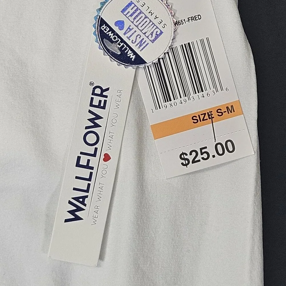 WallFlower Women's Sz S/M White Bodysuit Snap Button Square Neck W/ Inner Suppor